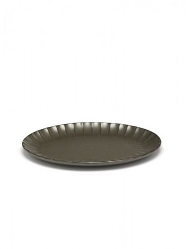 Assiette plate ovale vert grès émaillé 25x17,5 cm Inku Serax