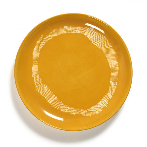 Assiette plate rond sunny yellow - stripes blanc grès émaillé Ø 19 cm Feast By Ottolenghi Serax