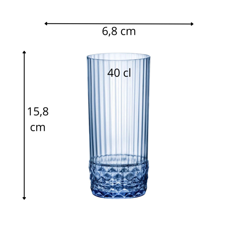Gobelet forme haute bleu verre 40 cl America 20s Bormioli Rocco