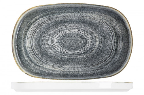 Assiette à bord droit ovale gris anthracite porcelaine 34x22 cm Terra Pro.mundi