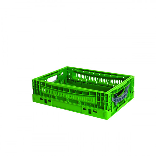 Caisse pliable vert plastique 40x30x12 cm 11 L fond ajouré parois ajourées Gilac