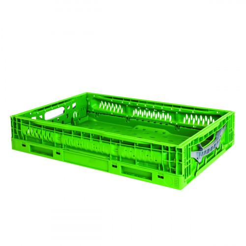 Caisse pliable vert plastique 60x40x12 cm 23 L fond ajouré parois ajourées Gilac
