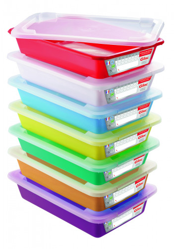 Lot de 7 bacs plats temoin 8L avec couvercle Avec couvercle plastique 8 L fond plein parois pleines Gilac